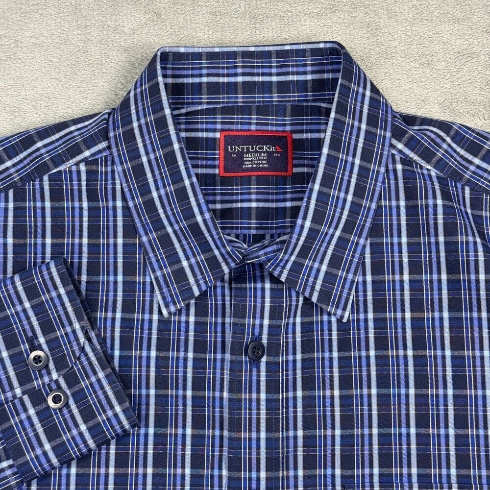 UNTUCKit Wrinkle Free Blue Plaid Button Up Dress Shirt Mens M Long Sleeve Office
